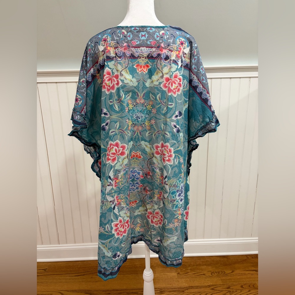 Johnny Was Sheer Kaftan Pincho Tunic Blouse (S) - Picture 2 of 6